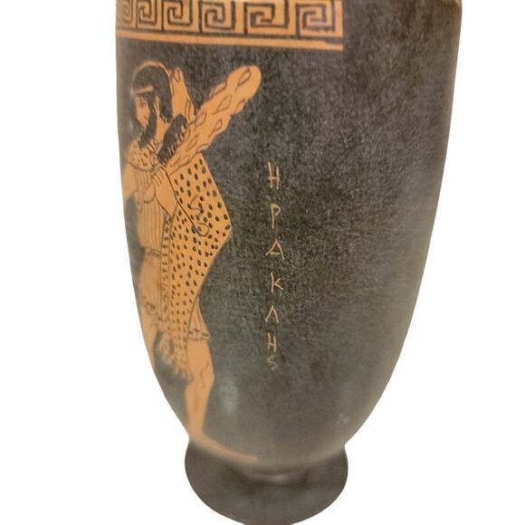 Greek Terracotta Vase Pottery Lekythos Red Figures Signed Gray Tan - Picture 7 of 9